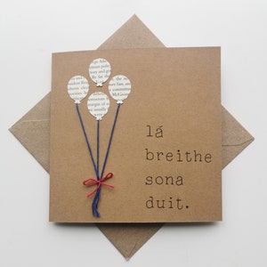 Breithlá Sona Duit - Geburtstagskarte - Ballon | Irische Geburtstagskarten, CARTa Gaeilge, Karten auf Irisch, Handgemachte Karten | fiabeag fiabeag