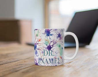 Gepersonaliseerde koffiemok 11 oz met neuronthema - aanpasbare keramische mok | Perfect cadeau voor artsen, neurowetenschappers en wetenschapsliefhebbers