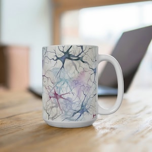 15oz Brain Networks Watercolor Mug | Perfect for Medical School Graduates, Biologists, Neuroscientists | White Ceramic