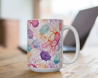 Colorful Brain Neurons Watercolor 15 oz Mug | Unique Gift for Neuroscientists, Biologists, Science Lovers, Graduation, Students