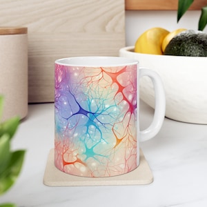 Cerebral Symphony Mug - Abstract Neuron Watercolor Art Cup 11oz