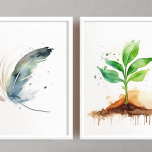 Minimalistische Digital Art Bundle - 4 Natürliche Elemente (Feuer, Luft, Erde, Wasser)