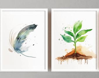 Minimalistische digitale kunstbundel - 4 natuurlijke elementen (vuur, lucht, aarde, water)