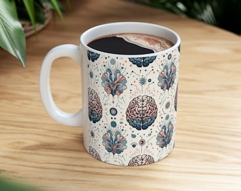 Psychedelic Brain Art Coffee Mug - Abstract Mind Illustration - 11oz Ceramic Mug with Vibrant Neuro Artwork - Perfect for Graduation Gift