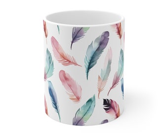 Feder Aquarell Keramiktasse - Elegante und umweltfreundliche Tasse für Ihren Morgenkaffee