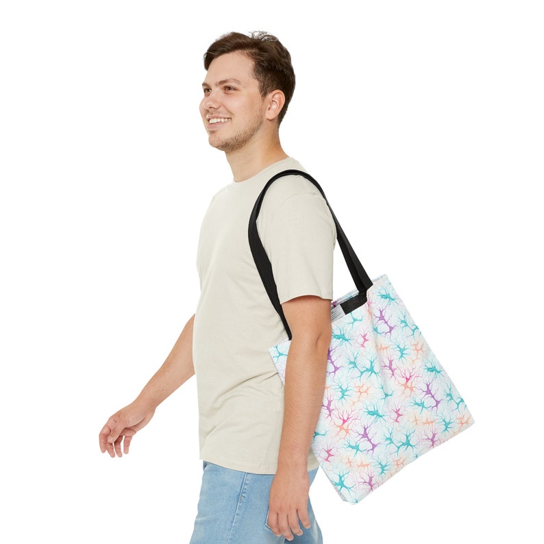 Tote Bag met Synapse-patroon - Unieke all-over print, duurzaam polyester, op wetenschap geïnspireerde strand- en stadstas afbeelding 3