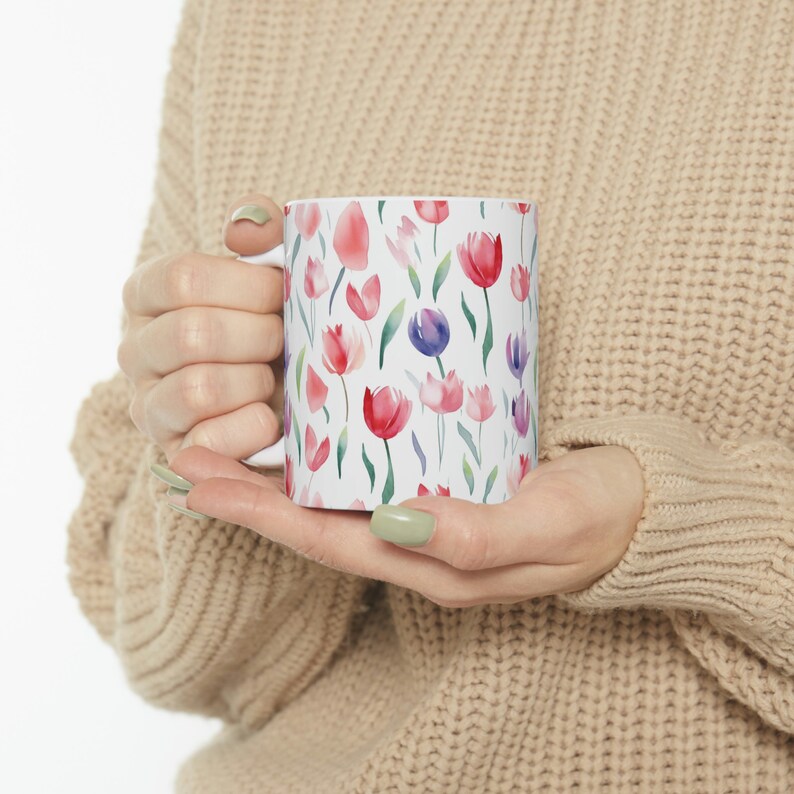 Tulip Watercolor Mug With Minimalistic Design - Perfect Spring Gift - Etsy