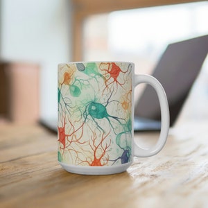 Watercolor Brain Networks Mug | Perfect Gift for Medical School Graduates, Biologists, and Neuroscientists | 15oz Ceramic