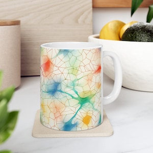 Neural Watercolor Mug - 11oz Ceramic Cup with Delicate Synaptic Design