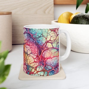 Vivid Synapse Symphony Mug - 11oz Ceramic Cup with Dynamic Neural Network Art