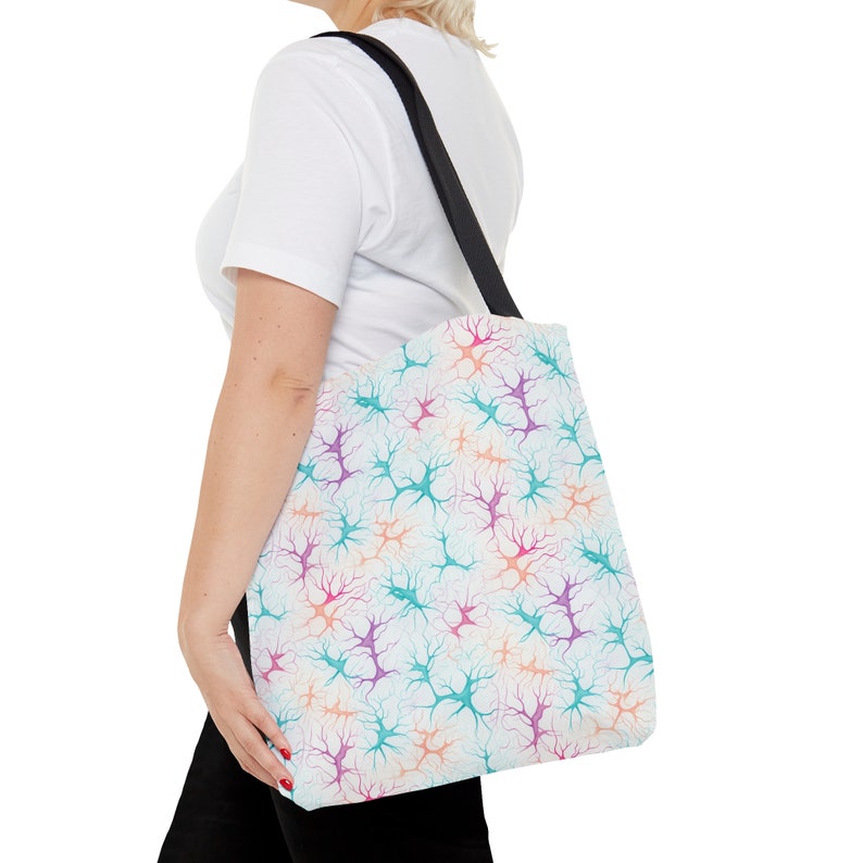 Tote Bag met Synapse-patroon - Unieke all-over print, duurzaam polyester, op wetenschap geïnspireerde strand- en stadstas afbeelding 4