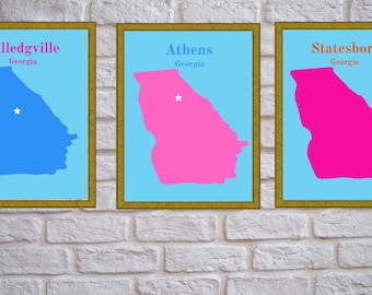 AANGEPASTE College Wall Art, College Town Prints, appartement/slaapzaal decor