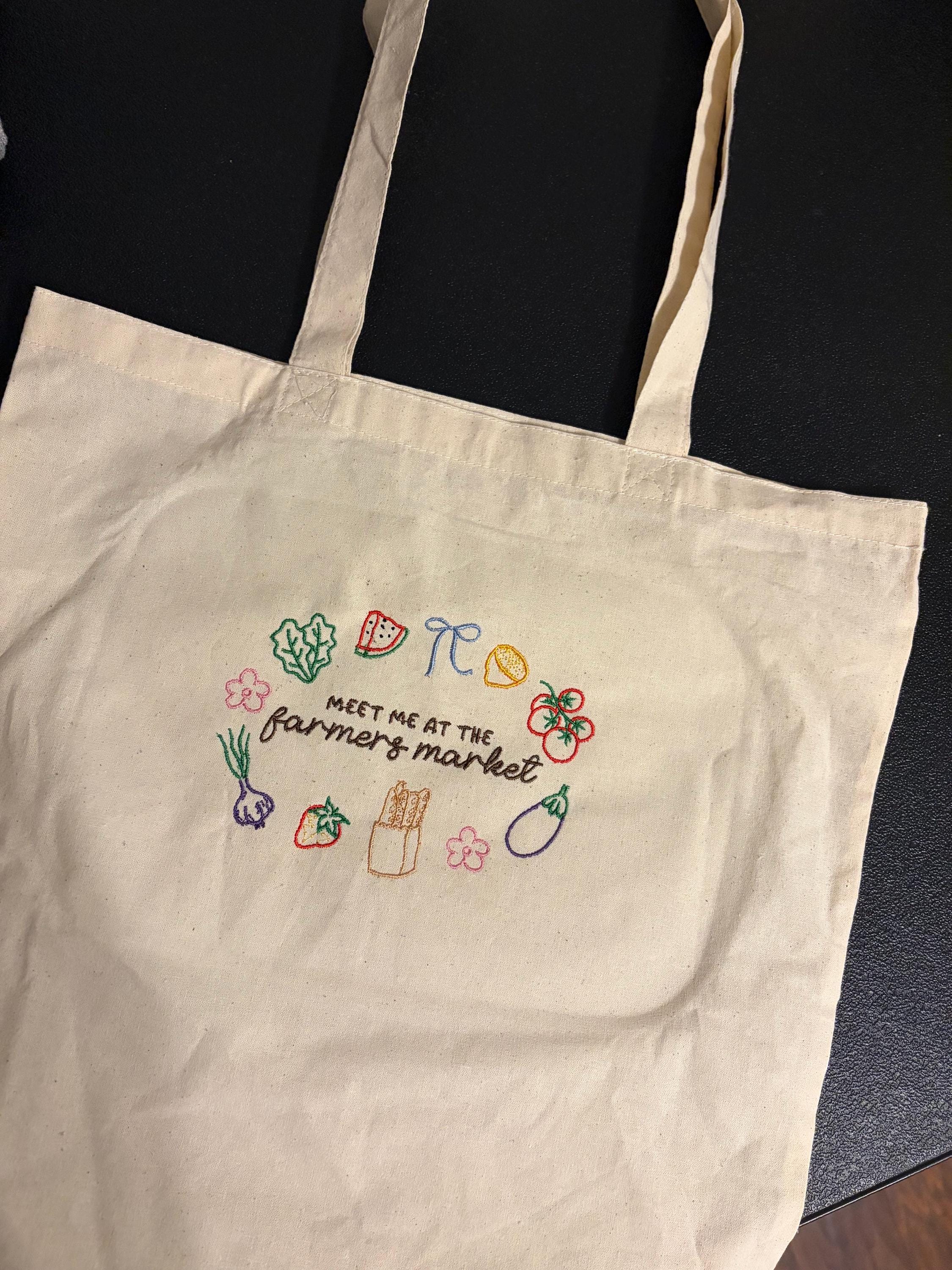 Meet Me at the Farmers Market Embroidered Tote Bag, Produce, Veggies ...