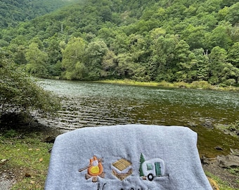 Happy Camper Embroidered Sweatshirt, Camping, Hiking, Outside, Nature, Gifts for Her, Gifts for Him, Camping, Camper, Tent, Sweatshirt