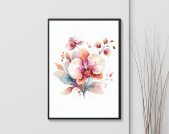 Graceful Orchid:Watercolor Digital Print for Elegant Wall Decor. Instant Download to Add Floral Beauty to Your Space!#DigitalArt#OrchidPrint