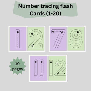 Number tracing flash cards Worksheets (homeschool, preschool, toddler learning, kindergarten) downloadable  pdf, printable