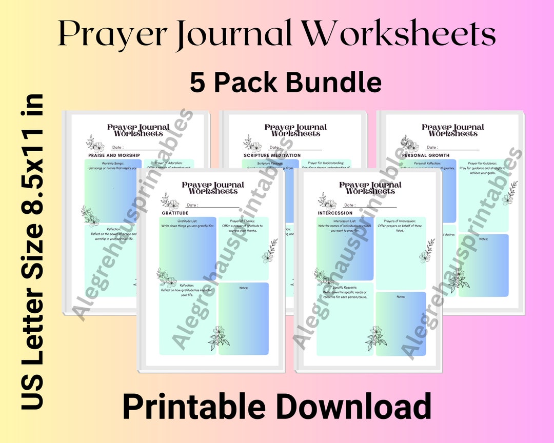 Prayer Journal Worksheet Pack Printable Download 5 Pack - Etsy