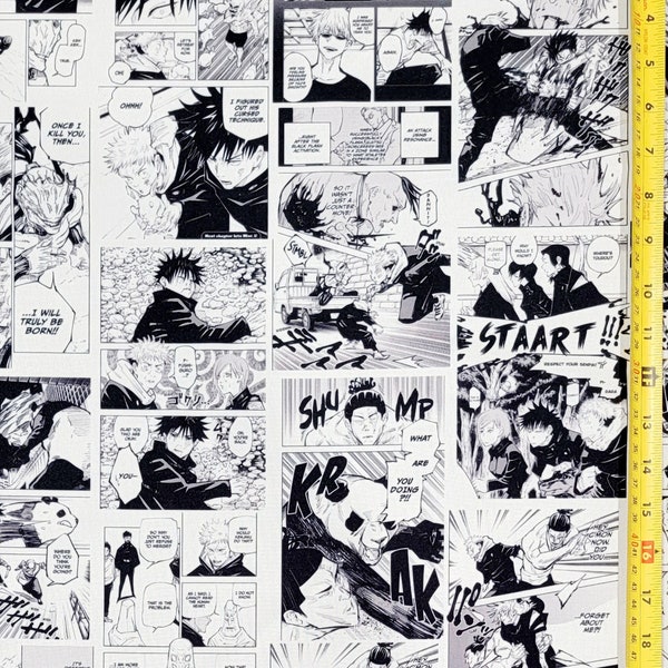 JJK Anime B/W Manga Fabric (Demi-cour et 1 yard disponible) Tout neuf