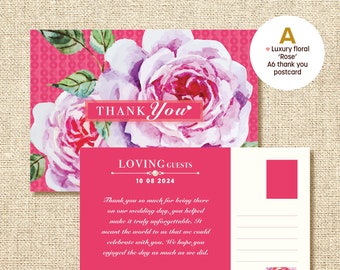 Cartes postales de remerciement (Rose) - Les cartes postales de remerciement de luxe peuvent inclure une photo de votre mariage, pour une touche plus personnelle.