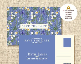 Save the date ansichtkaarten (narcis) - De achterkant is ongecoat, zodat u de namen en adressen van uw gasten kunt schrijven. 6 ontwerpen om uit te kiezen.
