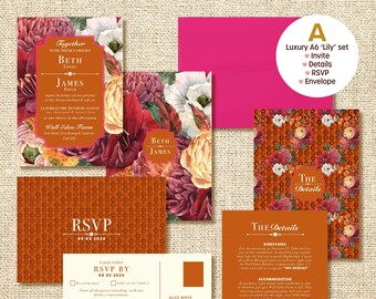Invitation 4-piece sets (Lily) - A choice of 8 luxury pre-wedding stationery sets with envelopes.