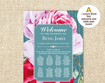 Table plans (Sky) - Luxury floral welcome and table plan boards, printed on 5mm A1 foamex board, 6 designs to choose from.
