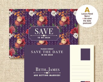 Save the date postcards (Berry) - The back will be uncoated, so you can personally handwrite your guests names and addresses.
