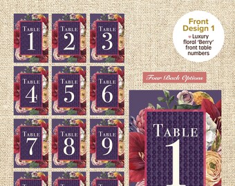 Table numbers (Berry) - Luxury floral A5 table numbers sets. Order sets of 8 or 12, with a choice of 6 front and 4 back designs.