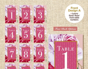 Table numbers (Rose) - Luxury floral A5 table numbers sets. Order sets of 8 or 12, with a choice of 8 front and 2 back designs.