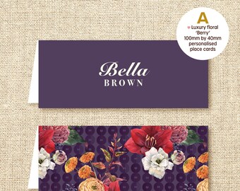 Naamkaartjes (Berry) - Luxe gevouwen kaarten voor uw trouwtafels, keuze uit 9 ontwerpen.