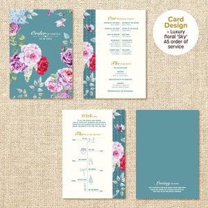 Tarjetas de orden de servicio para bodas, Orden de servicio floral, Papelería de boda de lujo, Orden de servicio