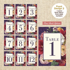 Numéros de table de mariage | Numéros de tableau | Cartes de mariage florales | Chiffres | Plan du jour