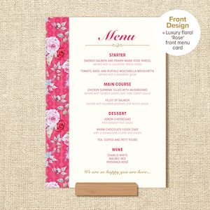 Sommer Hochzeitsmenü | Hochzeits-Menü mit Blumen | Menü Rose | Blumenhochzeits-Menü | Weicher Samt Texture Card