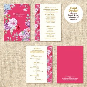 Tarjetas de orden de servicio para bodas, Orden de servicio floral, Papelería de boda de lujo, Orden de servicio