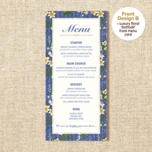 Frühlings-Hochzeits-Menü | Hochzeits-Menü mit Blumen | Menü Blumen | Blumenhochzeits-Menü | Karte mit weicher Samtbeschaffenheit