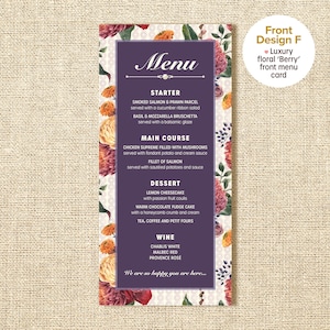 Menu de mariage | Menu de mariage floral | Carte des roses | Menu de mariage floral