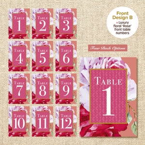 Números de mesa de boda / Números de mesa / Tarjetas de boda florales / Números / Plan del día / Tarjeta de textura de terciopelo suave
