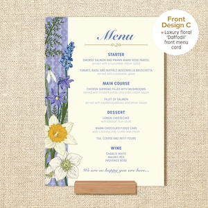Menu weselne wiosenne | Menu weselne z kwiatami | Menu kwiatowe | Menu weselne z kwiatami | Karta o miękkiej aksamitnej fakturze