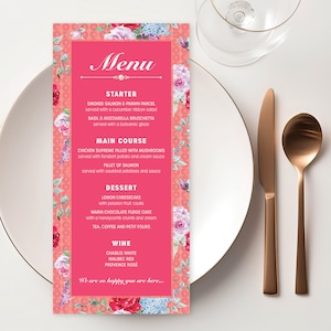 Menu per matrimoni estivi, menu per matrimoni con fiori, menu con rose, menu per matrimoni floreali