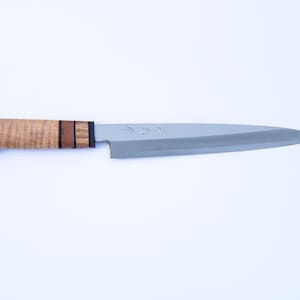 8 inch Right Handed Professional Chef Sashimi Slicer Forged White #2 Steel and Handmade Hard Curly Maple Handle