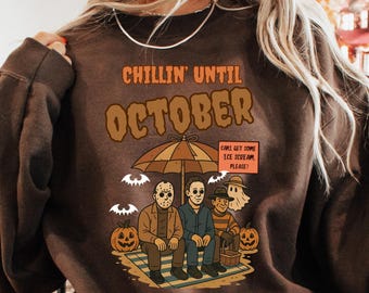 Retro "Chillin Until October" Sweatshirt: Cozy Halloween Style