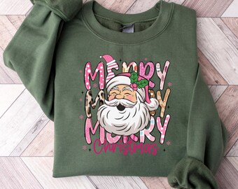 Merry Santa Crewneck Sweatshirt, Cozy Holiday Sweater, Christmas Gift, Cute Winter Sweater, Holiday Sweater, Cute Winter Clothes, Santa