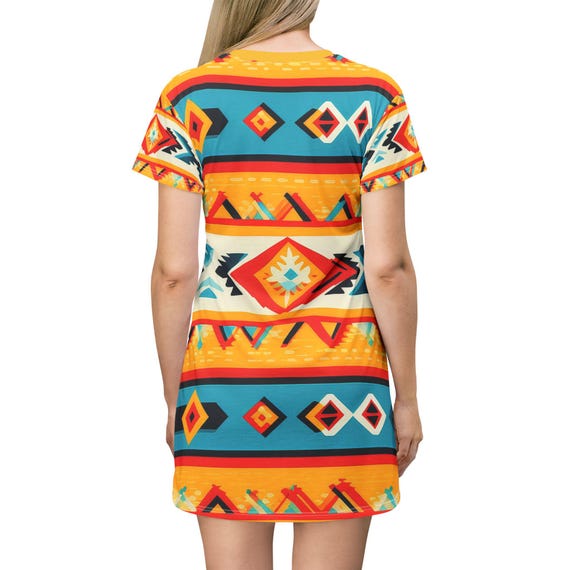 aztec t shirt dress Cabana Ready Bright Aztec T-Shirt Dress with Silver Sequin Pocket From Our Farm Kids to Yours