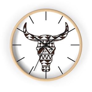 Boho Bull Skull Wall Clock, Rustic Home Decor, Southwestern Style, Cow Skull Clock, Unique Gift for Farmhouse Lovers