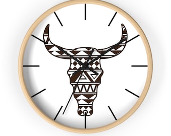 Boho Bull Skull Wall Clock, Rustic Home Decor, Southwestern Style, Cow Skull Clock, Unique Gift for Farmhouse Lovers
