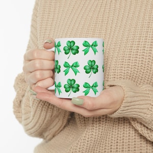 St Patricks Day Ceramic Mug, Irish Holiday Coffee Cup, Shamrock Tea Mug, Green Clover Hot Beverage Mug, March 17th Drinkware