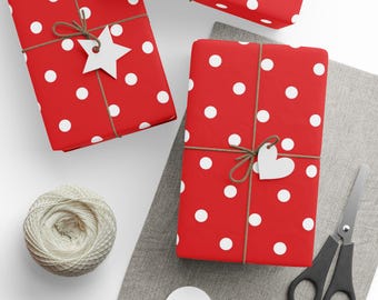 Classic Polka Dot Wrapping Paper, Holiday Gift Wrap, Birthday Wrap, Red and White Polka Dots, Festive Present Wrap, Crafting