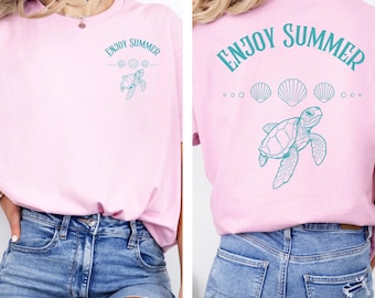 Summer Vibes Cotton Tee: Enjoy Summer Turtle Beach Shirt