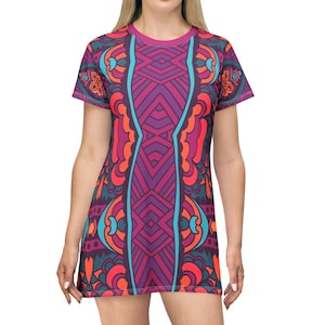 Mexican T-Shirt Dress, Aztec Print T-Shirt Dress, Summer Festival Outfit, Gift for Her, Colorful Everyday Dress, Vestidos Mexicanos, Jalisco Mexican T-Shirt Dress, Aztec Print T-Shirt Dress, Summer Festival Outfit, Gift for Her, Colorful Everyday Dress, Vestidos Mexicanos, Jalisco