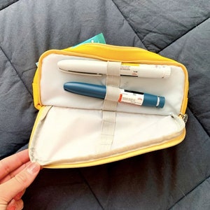 Type 1 Diabetes Insulin Pen Case Bag, 3 Pocket Diabetes Case, Yellow Travel Case/Bag for Diabetics